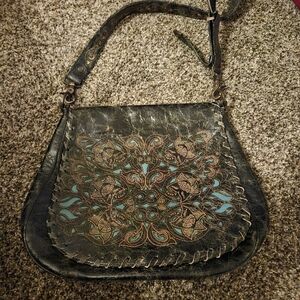 Embroidered Black and Brown Women's Bag